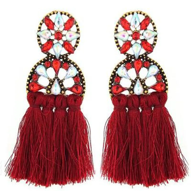 Разноцветные кисти Висячие серьги богемные геометрические металлические