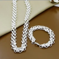 hot sale jewelry sets silver 925 fashion three rows round circle necklace bracelet sets for woman men gift