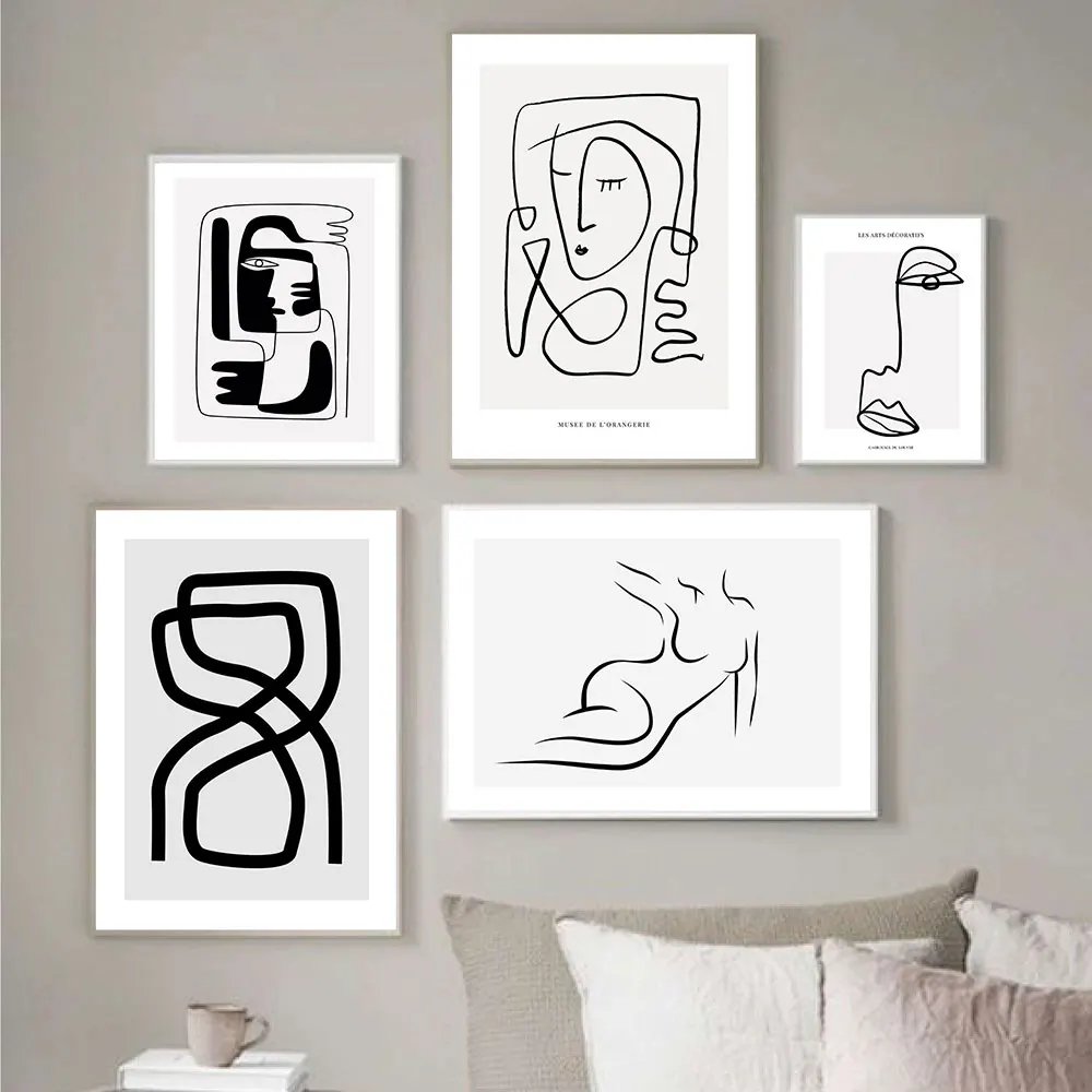 

Abstract Female Figure Poster Black White Canvas Painting Face Line Art Print Gallery Wall Picture For Living Room Home Decor