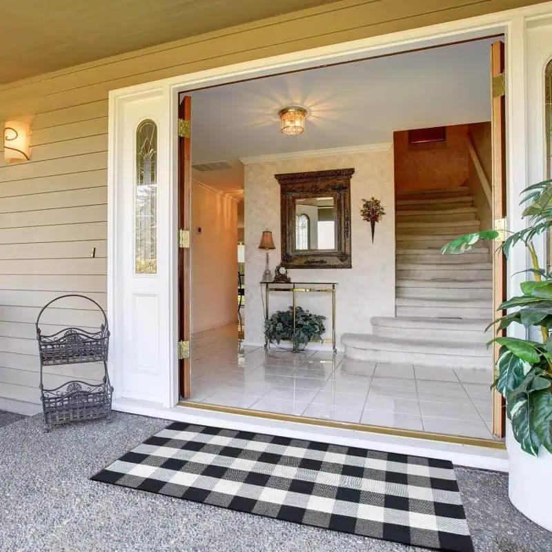 Клетчатый ковер из хлопка и льна нескользящий коврик для пола Кухня гостиная