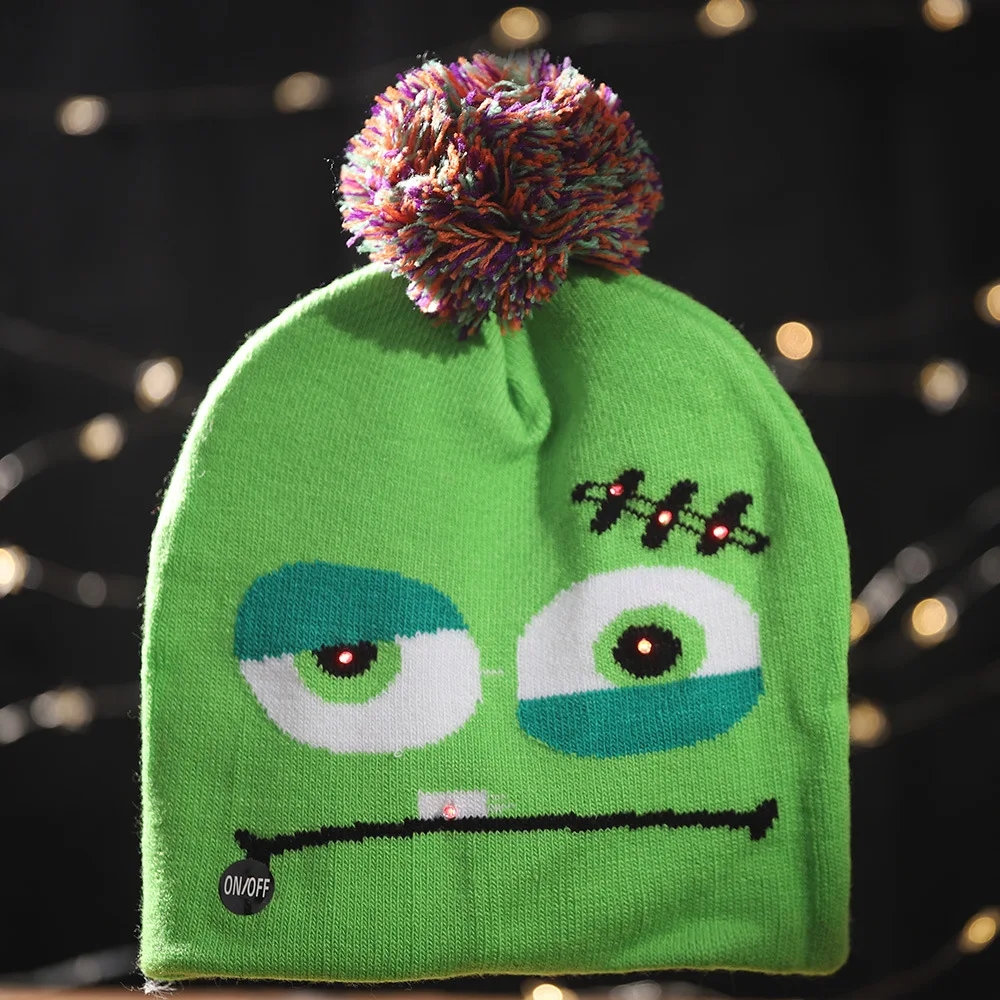 

Halloween Decor LED Cotton Hat Pumpkin ghost skull zombie eyeball Style Hat LED Button Halloween Eve Party Kids Gift Supplies