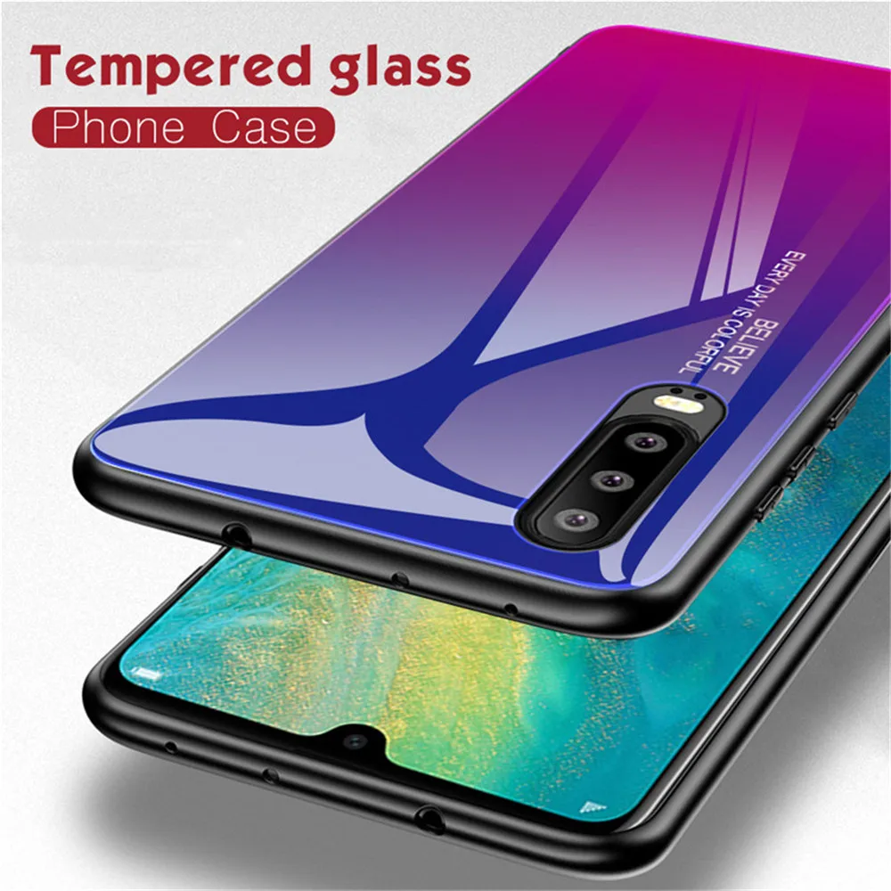 Градиент закаленное Стекло чехол для huawei P20 lite P30 Pro Коврики 20 Y6 Y9 P Smart крышка на Honor 20 8X 8A 10i 10 9 lite чехол