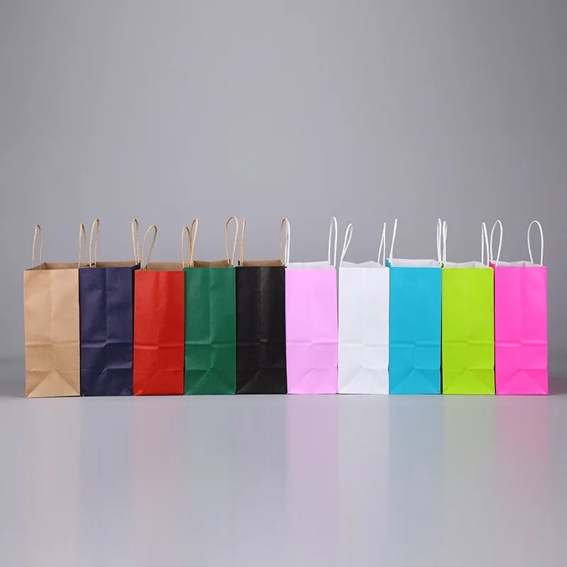 

50pcs Small DIY Multifunction Soft Color Paper Bag with Handles Festival Gift Bag Shopping Bags Kraft Paper Packing Bag