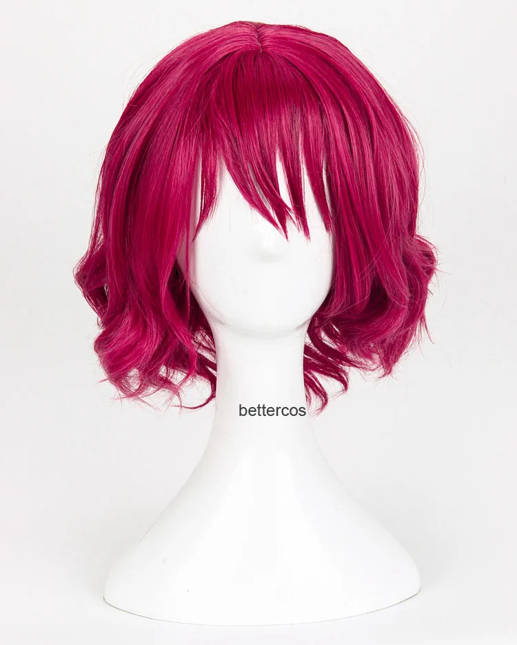 Парик для косплея Akatsuki no Yona, термостойкие синтетические волосы с короткими вьющимися волосами розово-Красного цвета + шапочка для парика