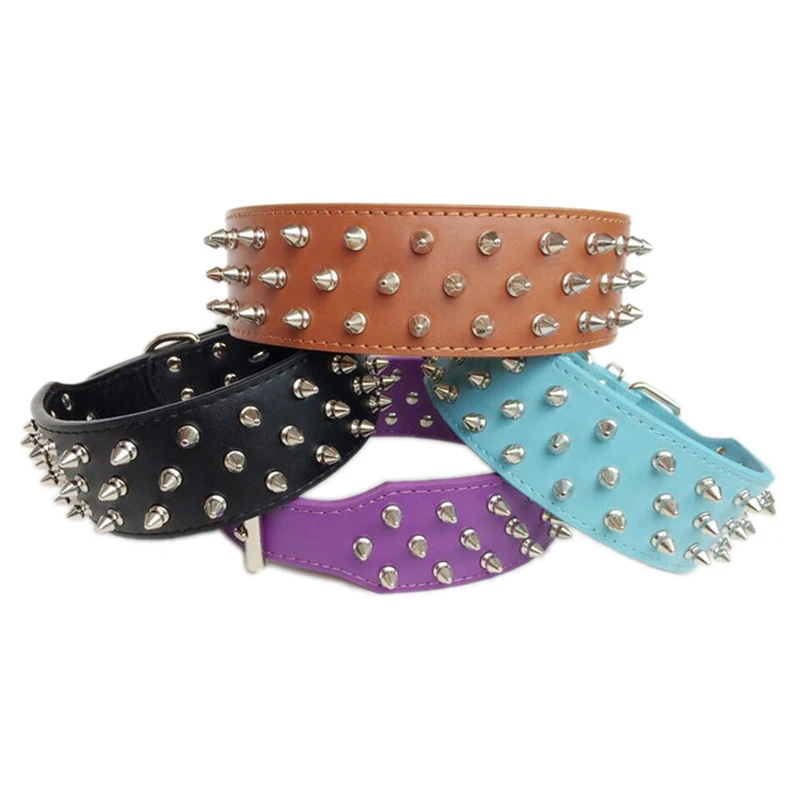 PipiFren Big Dogs Rivets Collars Pure Color PU Leather Collar For Large Breed Necklace Pets mascotas accesorios | Дом и сад