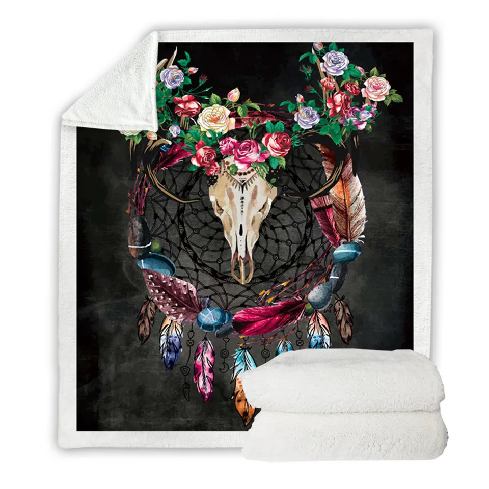 Постельные принадлежности Outlet Boho Ловец снов шерпа пледы одеяло племенные рога Цветок покрывало Готический Череп Бархат плюшевое покрывало 150x200