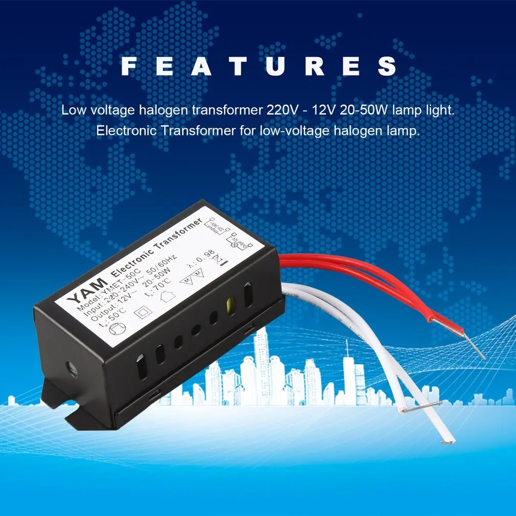 

Hot Newest AC 220V To 12V 20-50W Halogen Lamp Electronic Transformer LED Driver Power Supply For Low-voltage Halogen Lamp