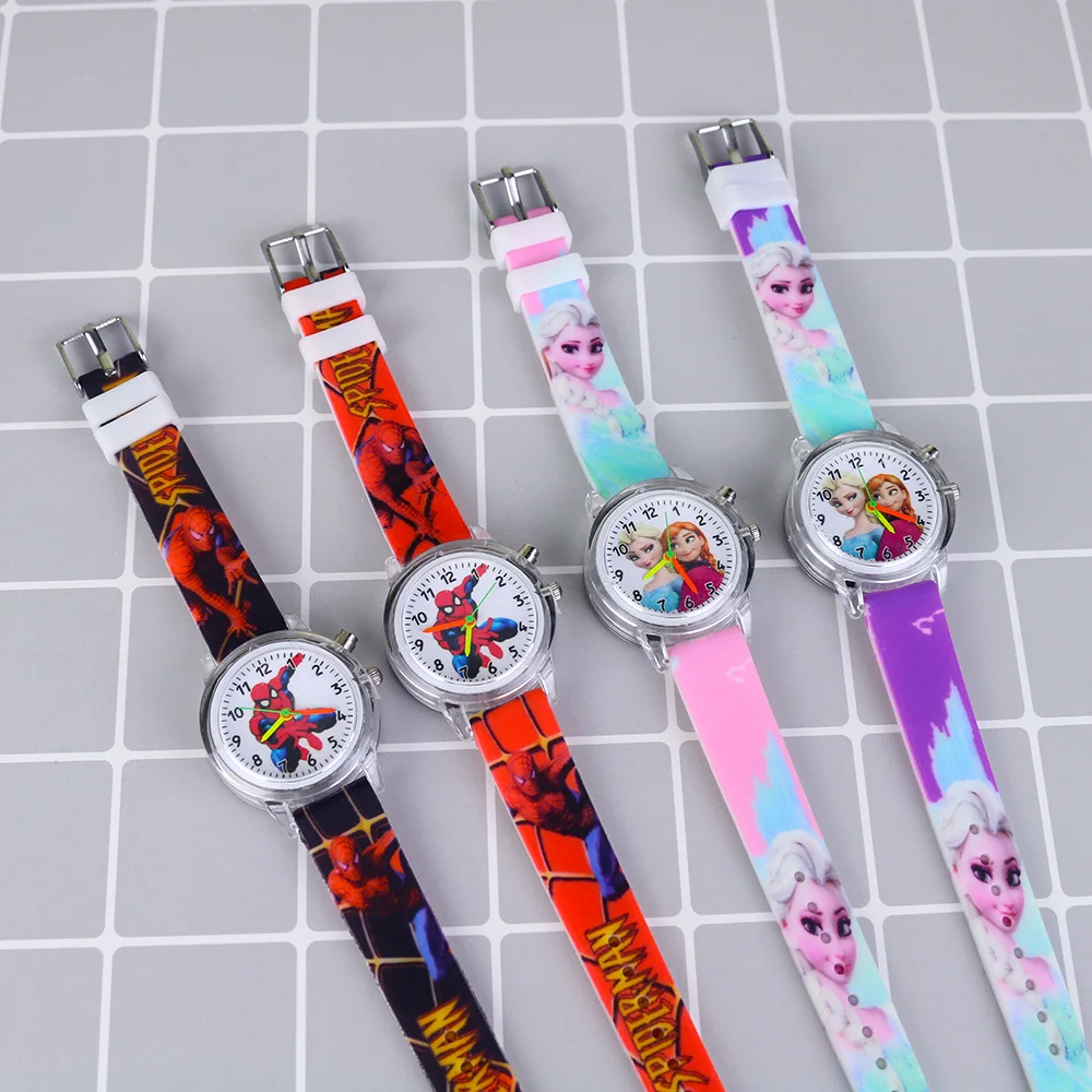 

Cute Cartoon Unicorn Flash Light Kids Watches for Girls Silicone Strap Super Hero Princess Children Watches Clock reloj infantil