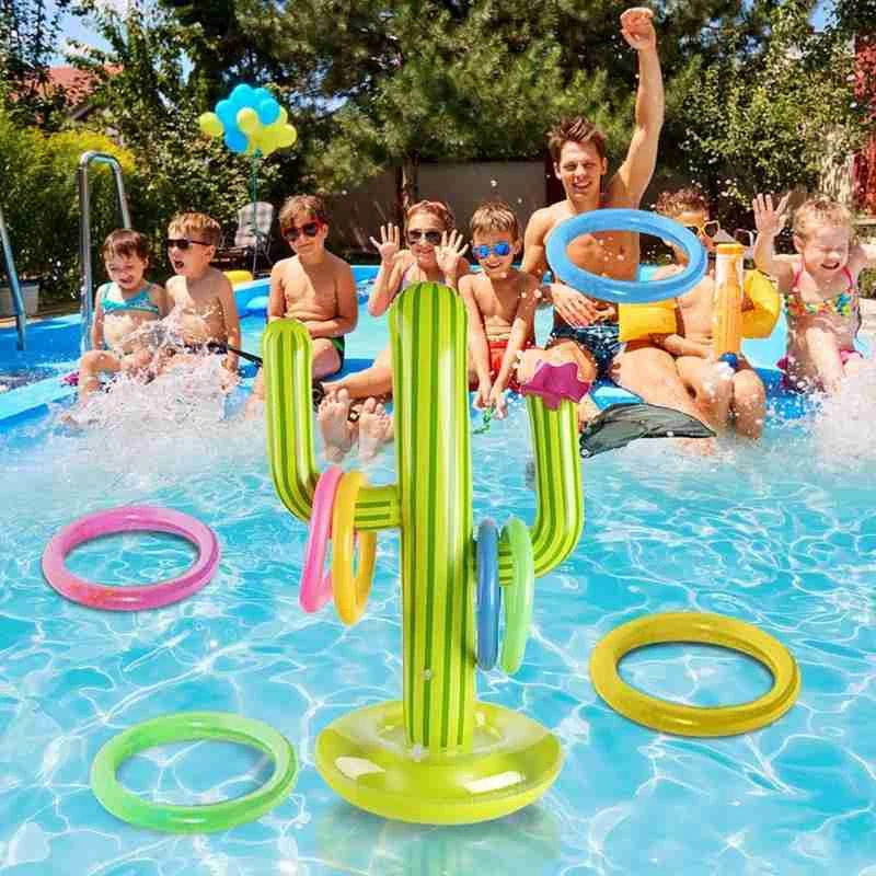 

Summer Swimming Inflatable Cactus Ring PVC Toss Game Set Floating Pool Toys Beach Party Supplies Party Outdoor Pool Accessories