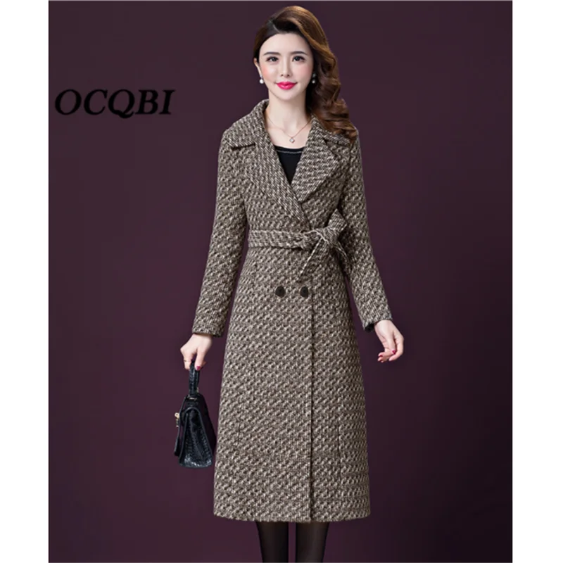 Plus Size 2019 Women Winter Wool Coat Elegant Fashion Plaid Casual Korean Long 5XL | Женская одежда
