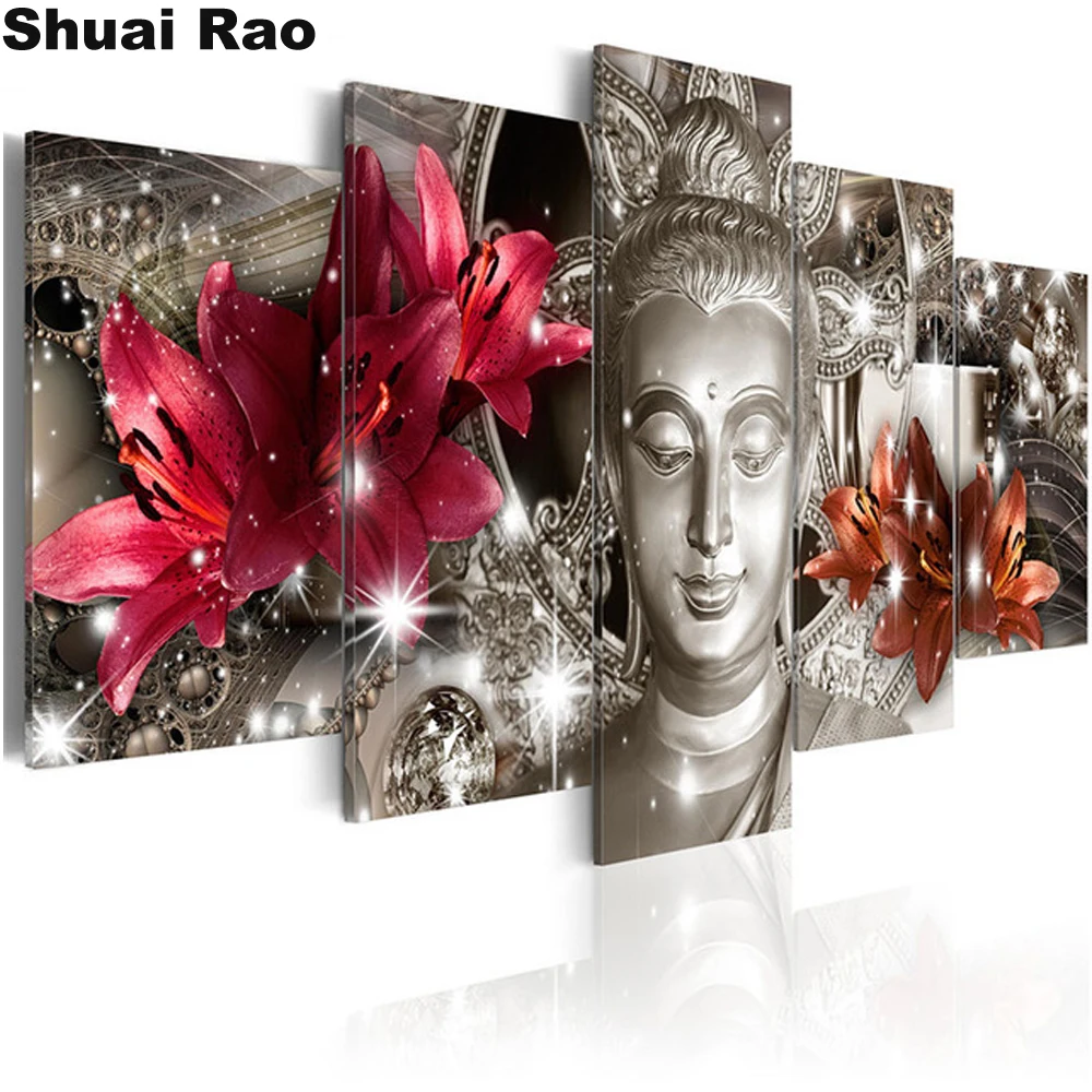 

5 шт., набор для алмазной вышивки «статуя Будды лилии дзен»