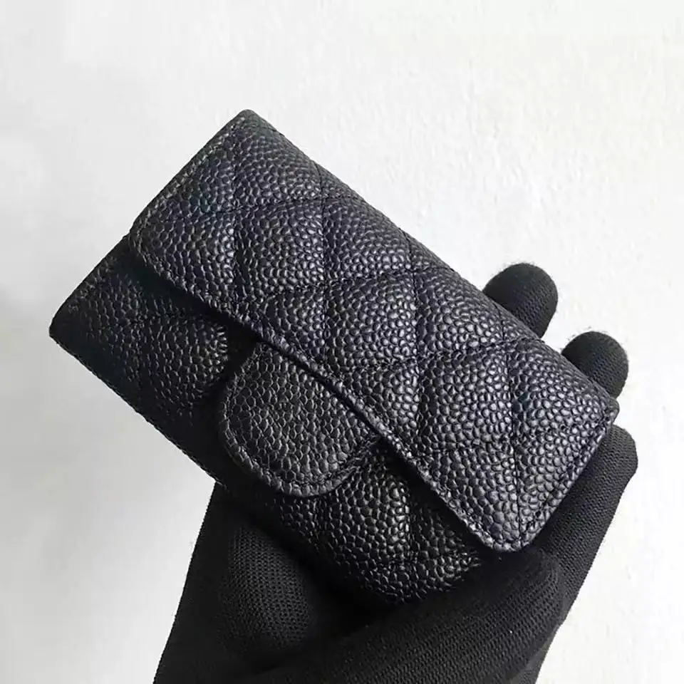 

Fast Delivery of Luxury Brand High Quality Classic Black Ladies Bag Fashion Sheepskin Business Card Holder Caviar Wallet