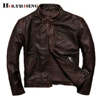 Мужская винтажная куртка из натуральной кожи, мотоциклетная куртка из натуральной воловьей кожи, зимняя верхняя одежда 19038-5