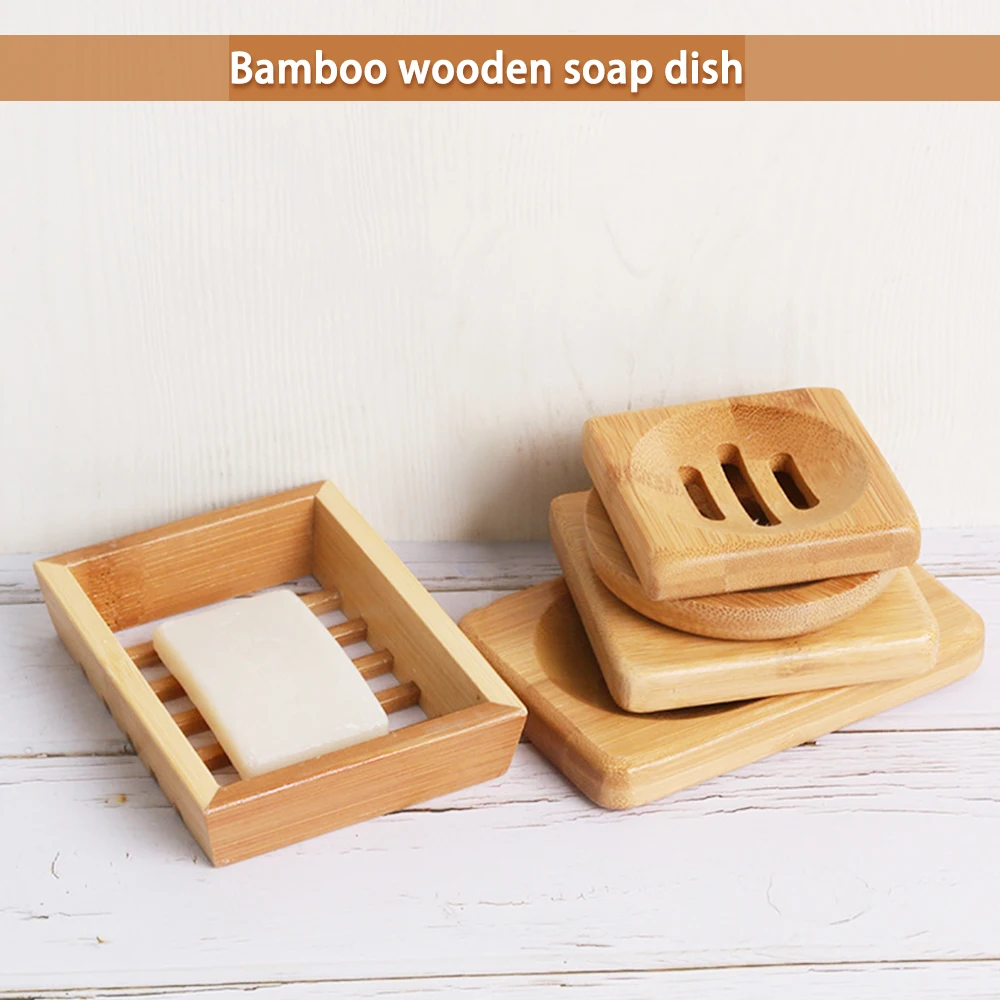 

Wooden Natural Bamboo Soap Dishes Tray Holder Storage Soap Rack Plate Box Container Portable Bathroom Soap Dish Storage Box