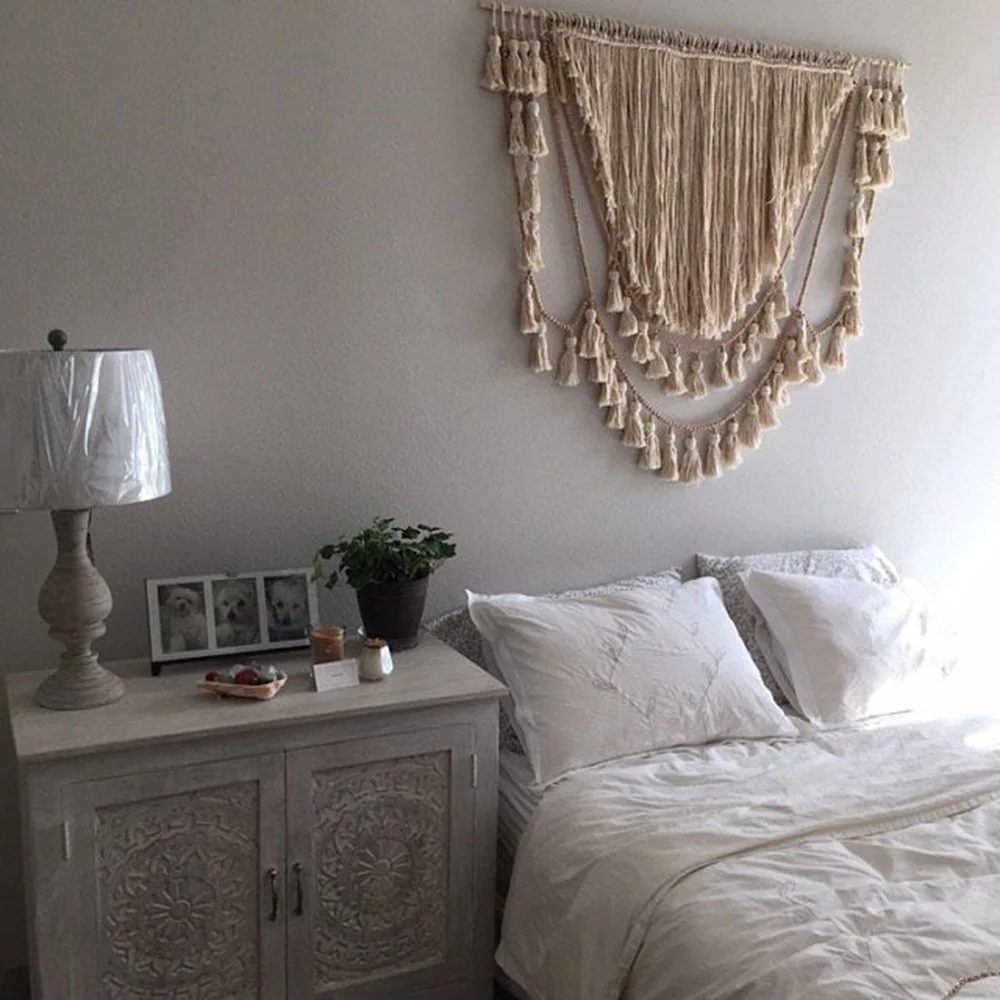

New Nordic Geometric Tapestry Wall Hanging Bohemian Macrame Tassel Woven Tapestry Home Bedroom Background Wedding Decoration