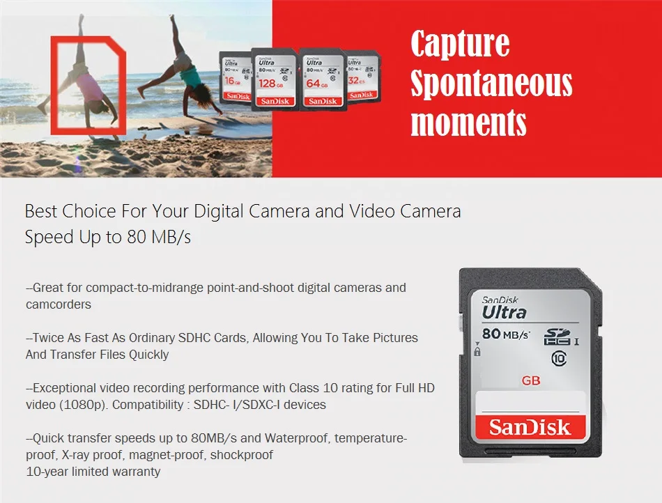 SanDisk, SD карта, 128 ГБ, 64 ГБ, 32 ГБ, 16 ГБ, microSDHC, SDXC, UHS-I, карта памяти, micro SD карта, TF карта, класс 10, U3, для камеры, SDUNC