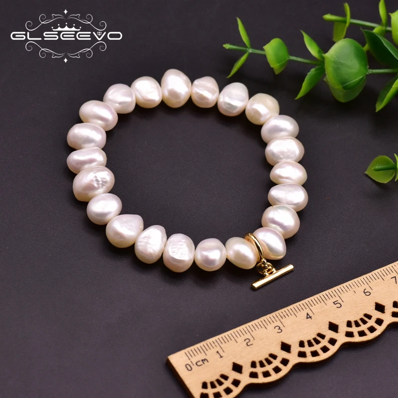 

GLSEEVO Natural Freshwater Baroque White Pearls Bracelets For Women Girls Engagement Classic Handmade Jewellery GB0923