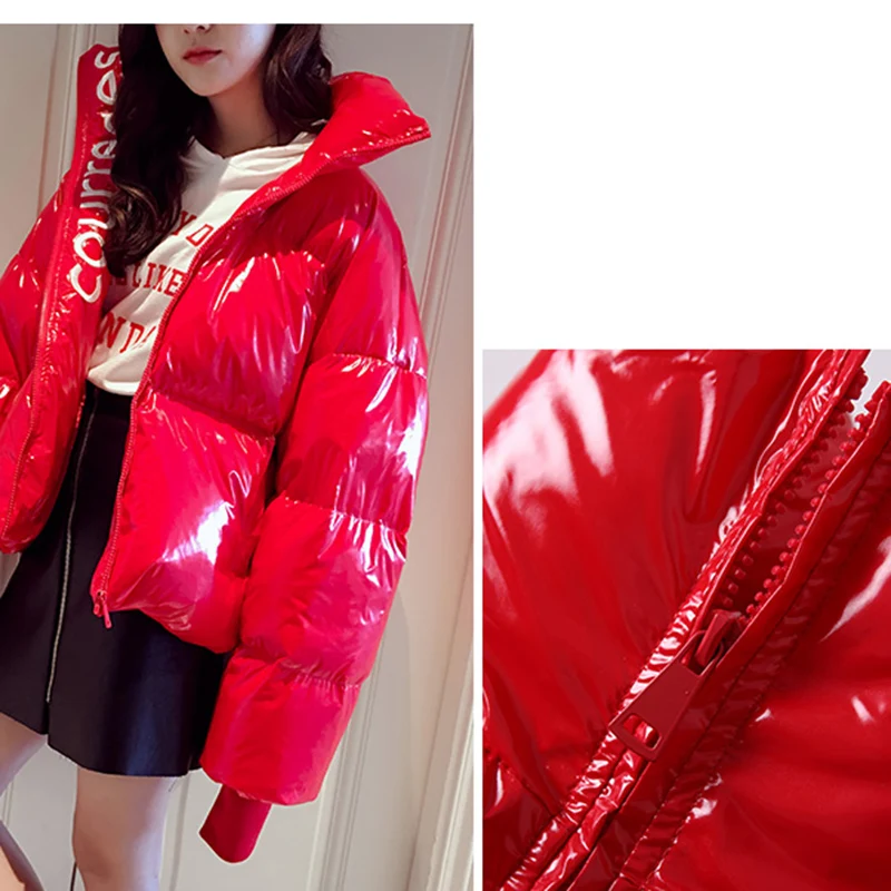 Зимняя модная женская Глянцевая Водонепроницаемая пуховая хлопковая куртка с