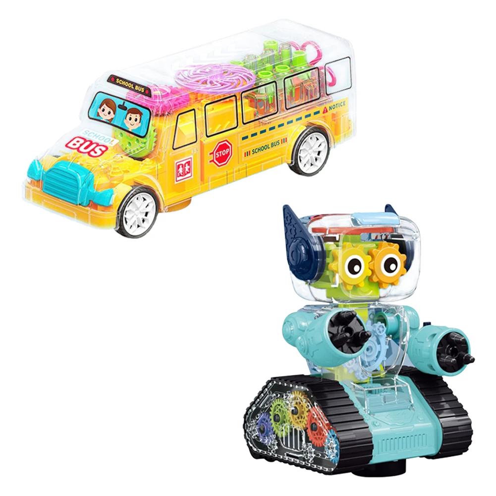 

KidsElectric Bus Rotating Mechanical Universal Gear Robot with Sound Light Clear Mechanical Gear ToyLuminous Flashing Toy Gifts