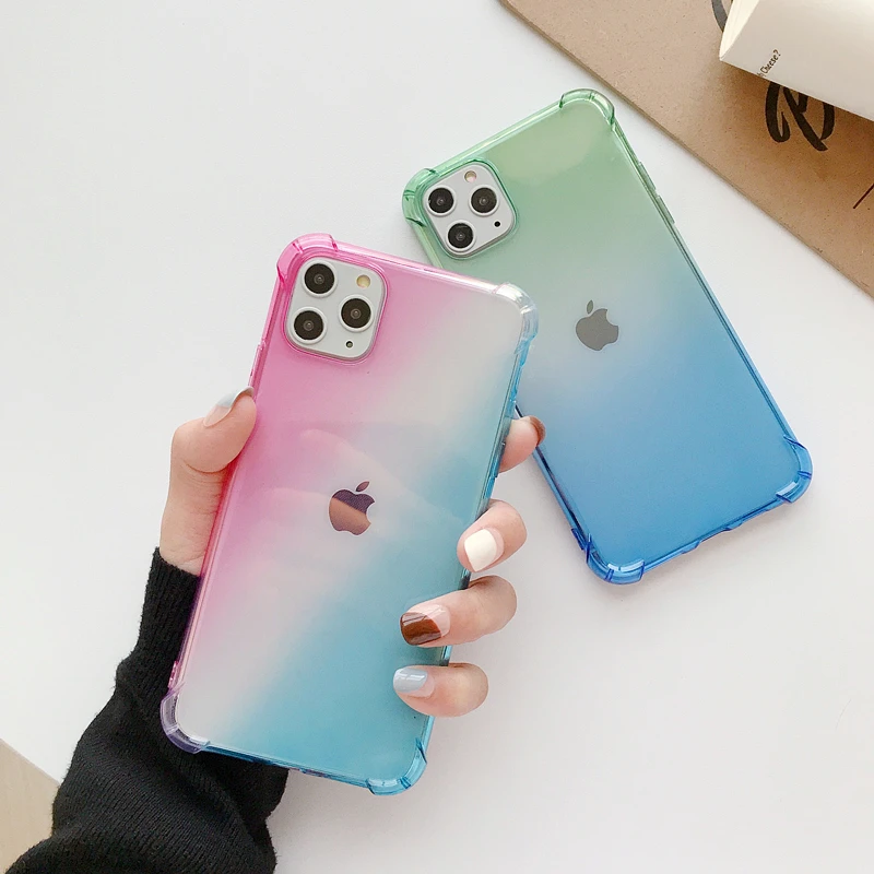 Градиентный чехол из ТПУ для iPhone 11 Pro Max мягкий силиконовый четыре угла защита от