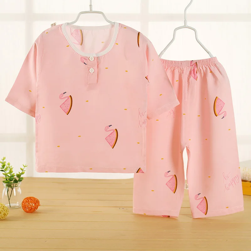 2019 г. Новые летние детские пижамы Шелковый костюм с рисунком для малышей