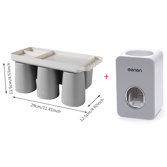 Gray-3 Cups Set Держатель зубных щеток для ванной многофункциональный, большой емкости место зубная паста Аксессуары для ванной комнаты подходящая зубная паста диспенсер - Цвет: Gray-3 Cups Set