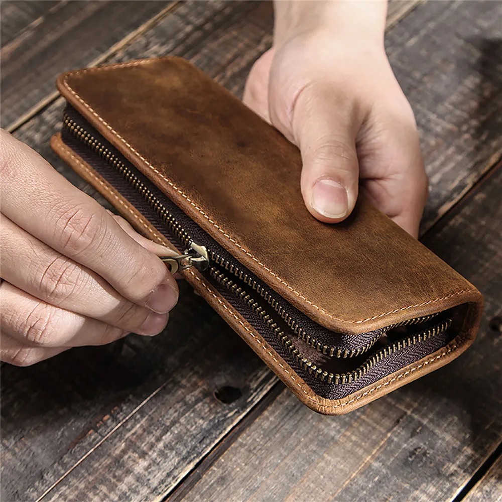 

Handmade Leather Pencil Protective Case Pen Bag Zipper Pouch Stationery Storage Box Pen bag