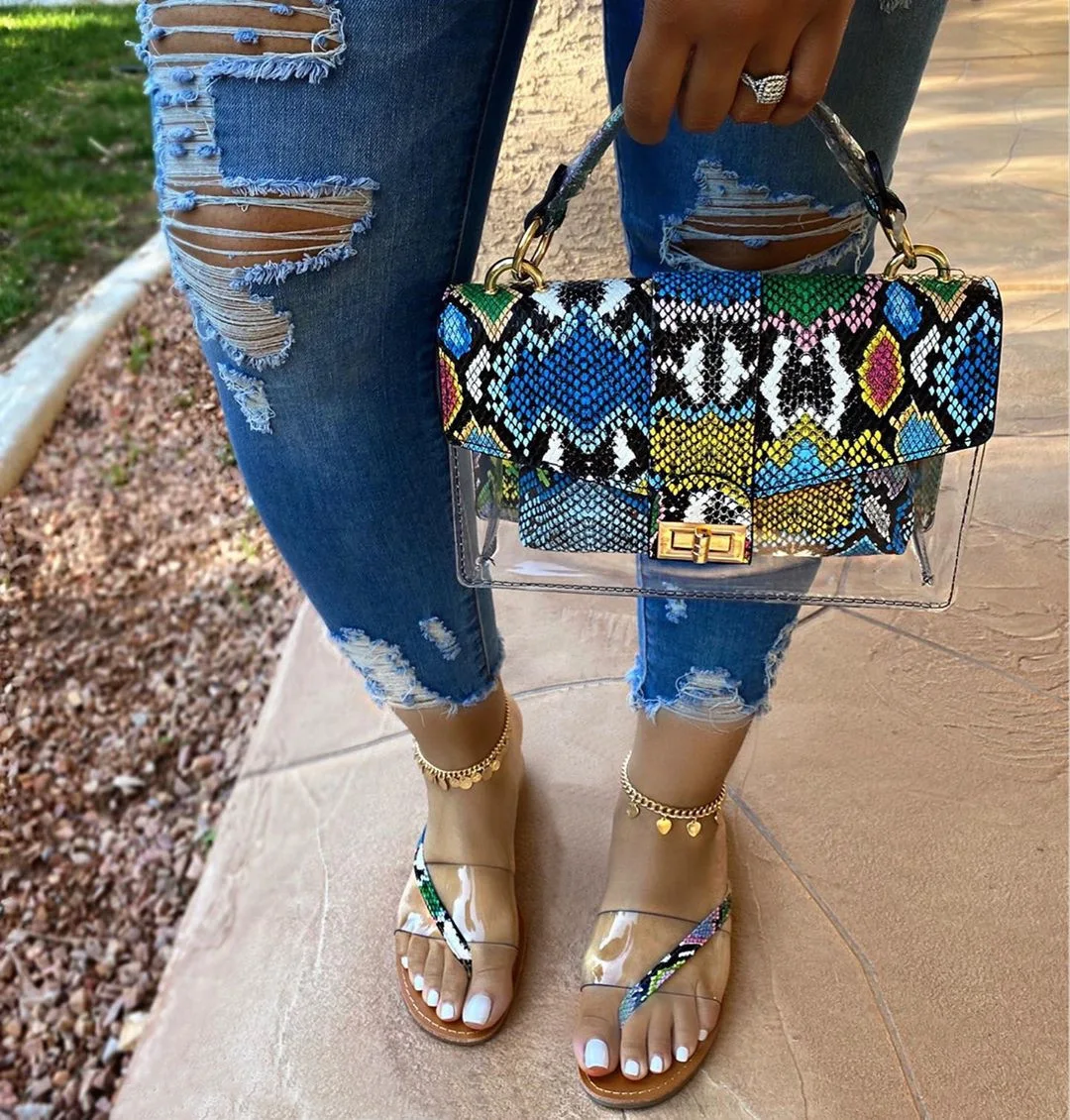 

New summer flat bottom women's slippers Comfortable handmade stitching color fashion sexy Roman rhinestones plus size slippers