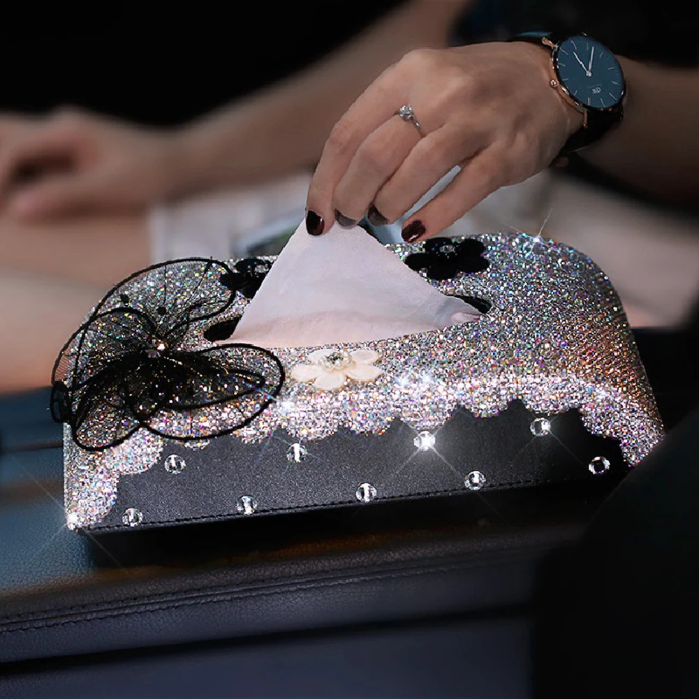 

Роскошный чехол с кристаллами Rhinstone Bling Car, Модный чехол для хранения бумажных полотенец для женщин и девушек