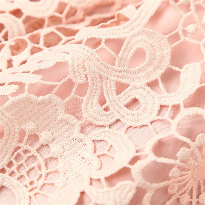 

New Arrival 2020 Spring Women Fashion Designer Flare Sleeve Beading Hollow Out Crochet Loose Soluble Lace Dress Party