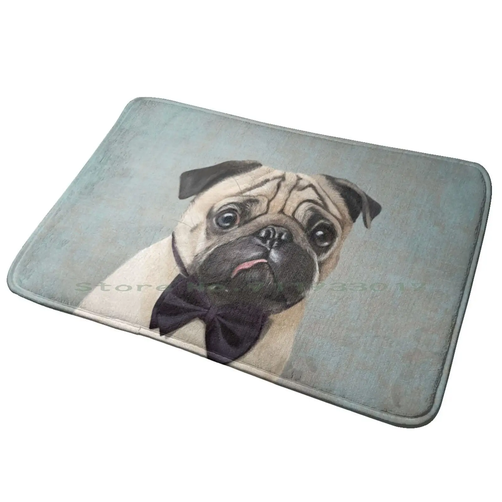 

Коврик для входной двери Mr Pug, коврик для ванной, светло-голубой коврик для домашних животных, Карлин, мопс, искусство, иллюстрация французск...