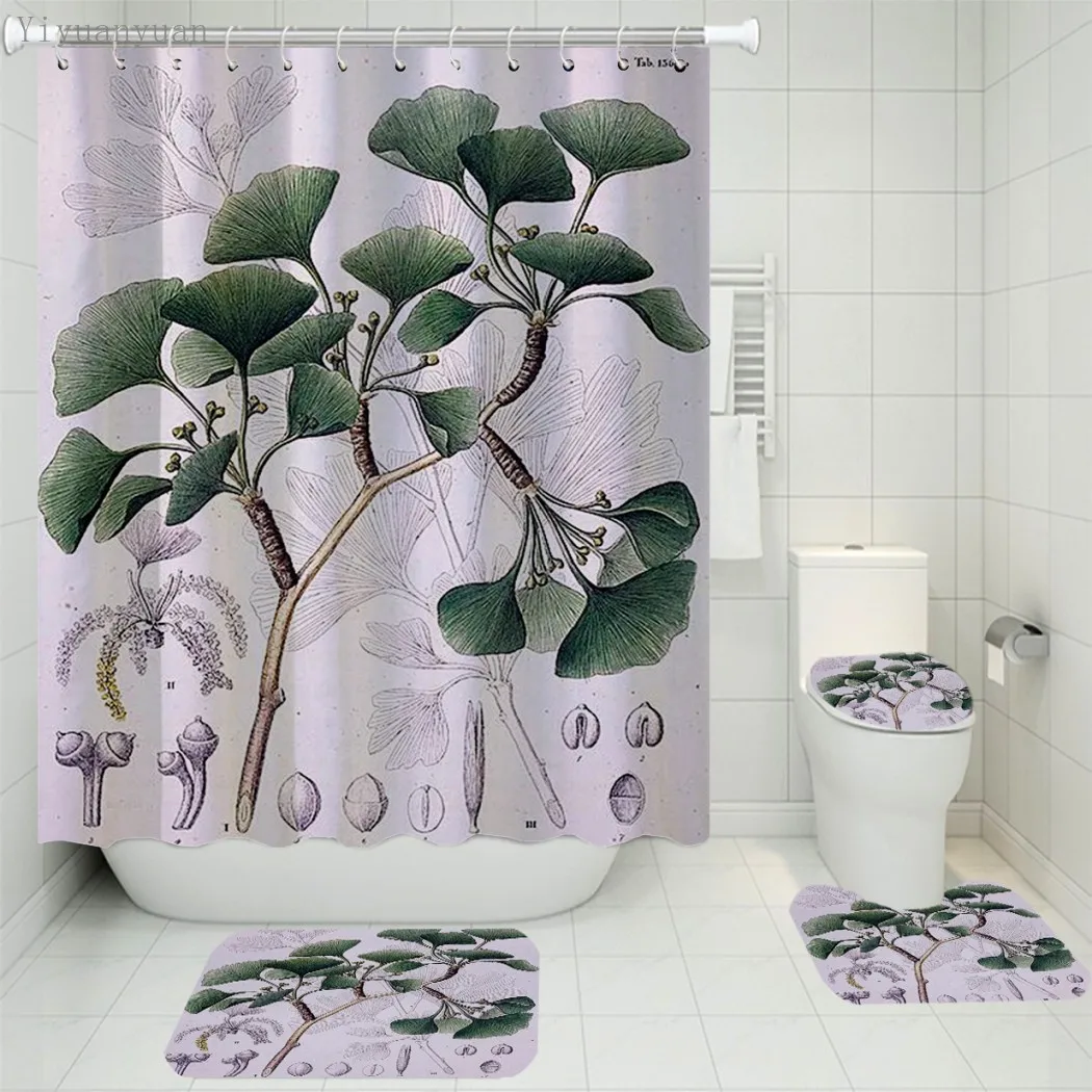 Prezzo Ginkgo Foglie Motivo Stampato 180x180cm Tenda Per Doccia Piedistallo Tappeto Coperchio Copriwater Tappetino Da Bagno Antiscivolo Set Bagno