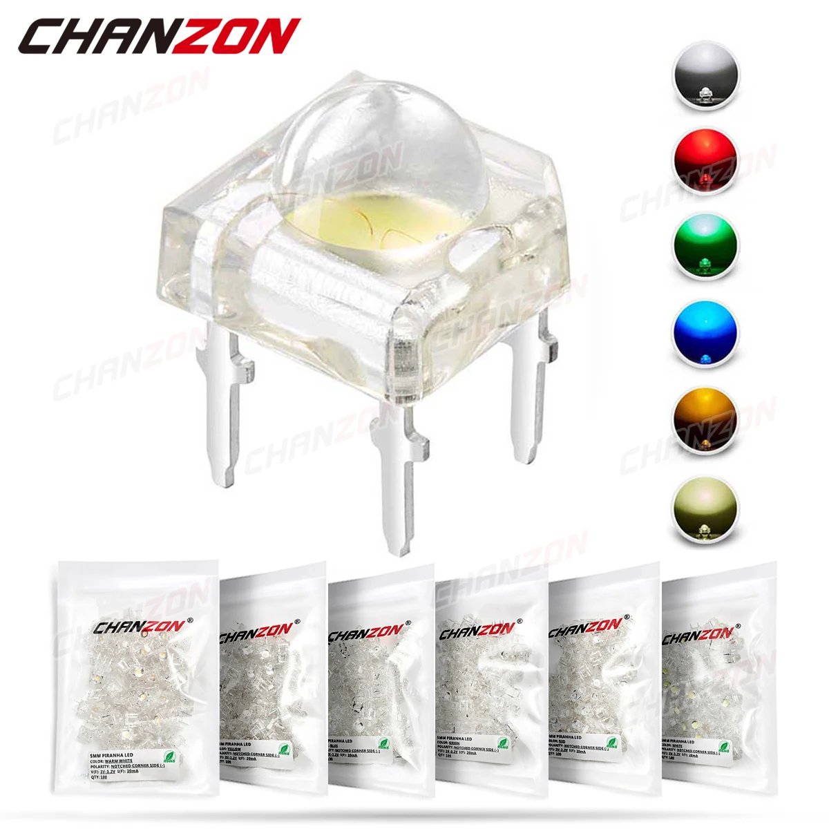

100pcs 5mm LED Piranha Light Emitting Diode Lamp Warm White Red Green Blue Yellow Bright Color 3V Indicator DIY DIP PCB Circuit