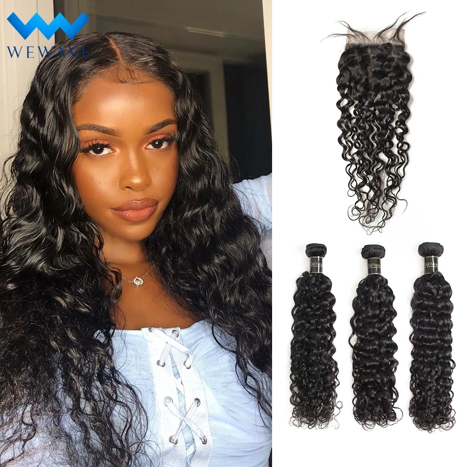 

water wave wet and wavy bundles with closure brazilian hair weave bundles long virgin natural human hair extensions bundle deals