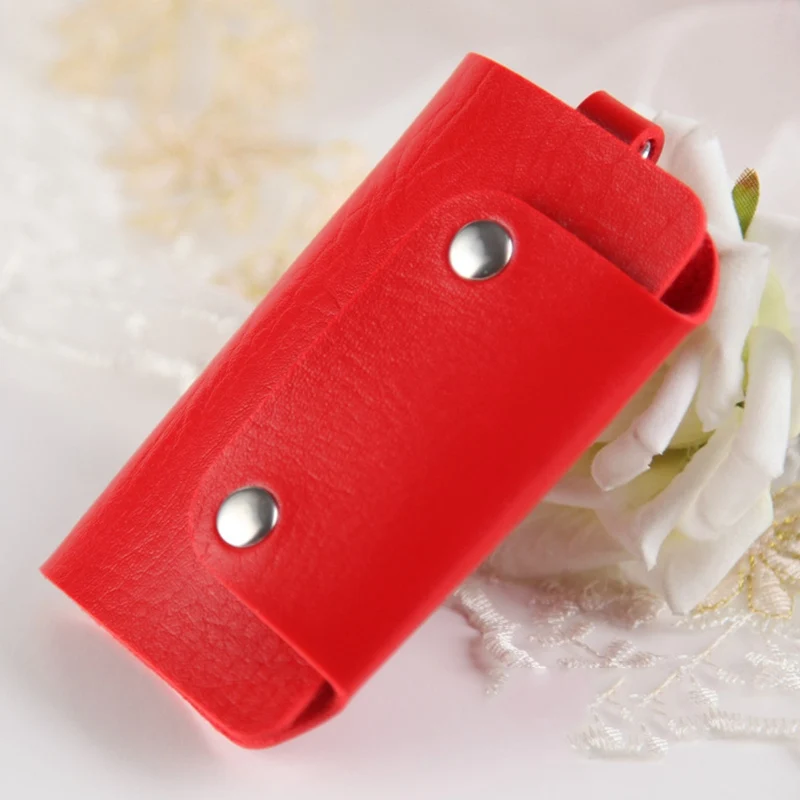 Red Кошельки для автомобильных ключей с 6 держателями для ключей, модные, унисекс, искусственная кожа, автомобильный держатель для ключей, сплошной цвет, кошелек для ключей для женщин и мужчин, чехол для ключей - Цвет: Red