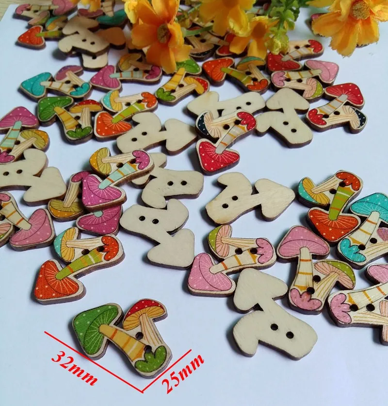

50pcs/pack mixcolor mushroom Decorative Buttons Scrapbook Wooden Buttons for Crafts DIY Sewing Accessories 25mm*32mm