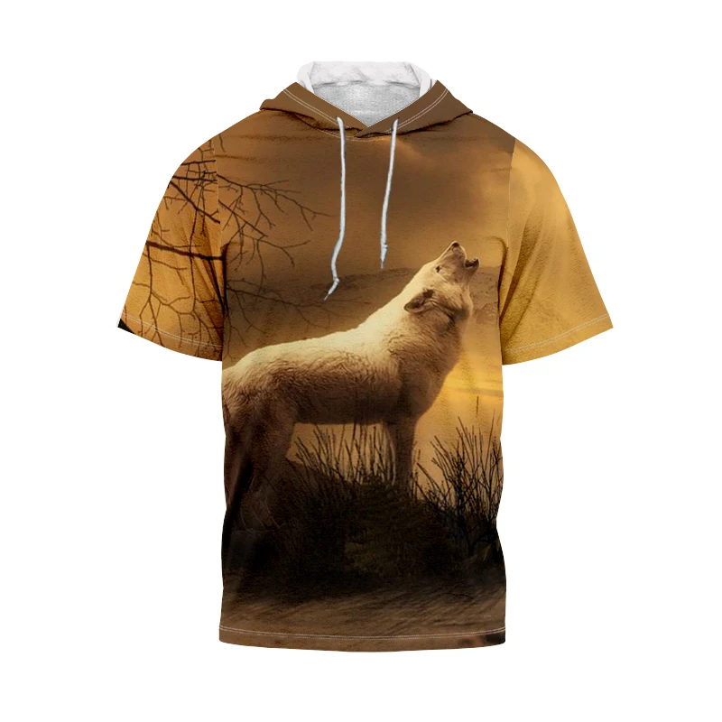 

3D Animal Print T-shirt Men's Round Neck Punk Rock Fashion Harajuku Casual Street Oversized Hooded Short Sleeves