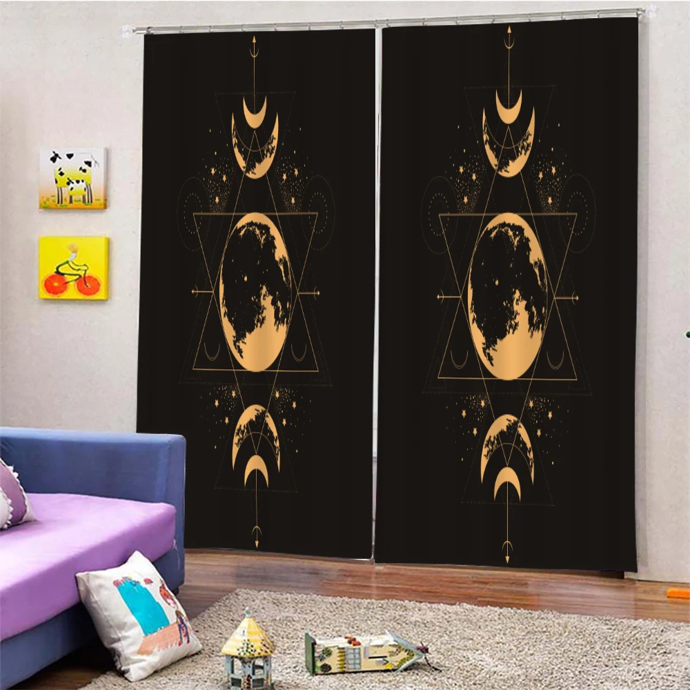 

Witchcraft Curtains for Living Room Magic Sun Moon Kitchen Curtain Graphic Hand Hippie Home Decor Dropship