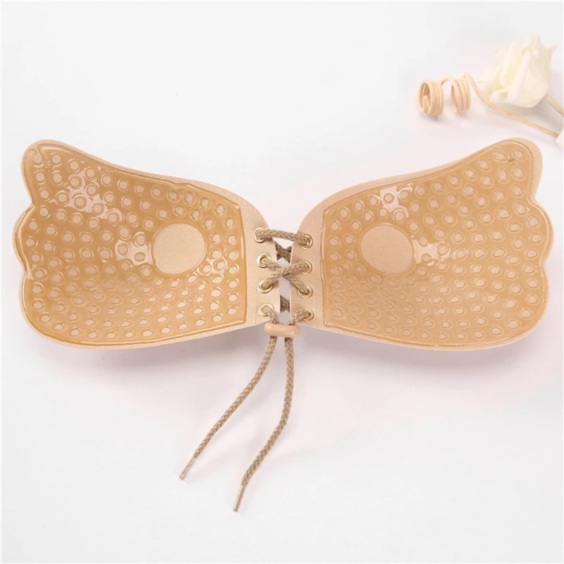 

Women Silicone Self Adhesive Push-Up Bra Strapless Backless Invisible Nipple Cover Drawstring Sticky Breast Pasties for M7DD