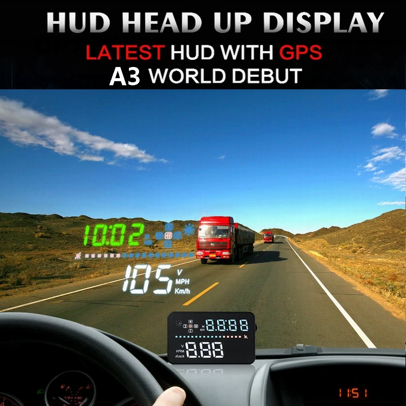 A3 3.5 inch HUD Head Up Display OBD2 EUOBD Windscreen Projector with GPS Speeding Warning Car Driving Distance | Автомобили и