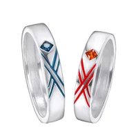 anime darling in the franxx adjustable couple ring 925 sterling silver red blue enamel finger rings cosplay party jewelry gift