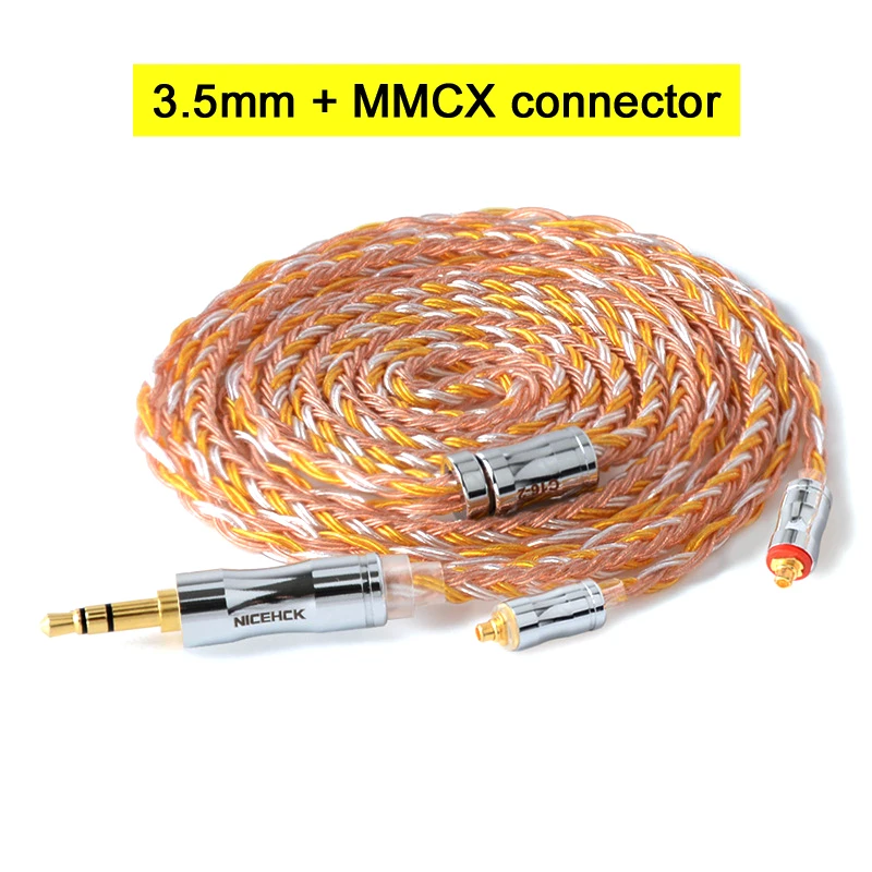 3.5mm With MMCX NICEHCK C16-2 16 Core Медь серебро смешанные кабель 3,5/2,5/4,4 мм разъем MMCX/2Pin/QDC/NX7 булавки для ZSX C12 TFZ V90 NICEHCK NX7 Pro/F3 - Цвет: 3.5mm With MMCX