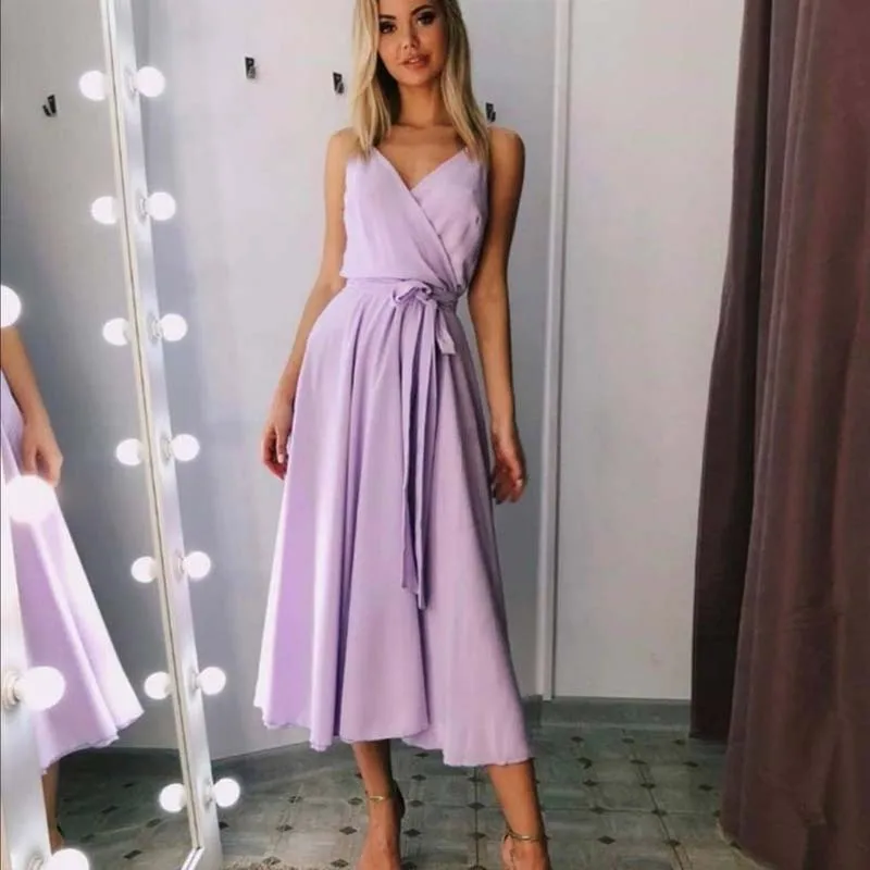 

Lavender Homecoming Dress Sleeveless Ruched Tea Length Formal Gowns Robes De Cocktail Vestidos De Graduacion Talla Grande