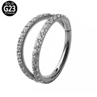 g23 titanium nose ring 2 fans out design side facing cz pave hinged segment clicker nose stud cartilage helix piercing jewelry