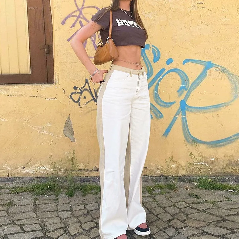 

Women's jeans high waist clothes wide leg jeans street retro high elastic quality 2021 fashion Harajuku straight leg pants
