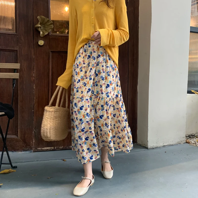 Женская многослойная юбка HziriP универсальная Повседневная офисная с цветочным