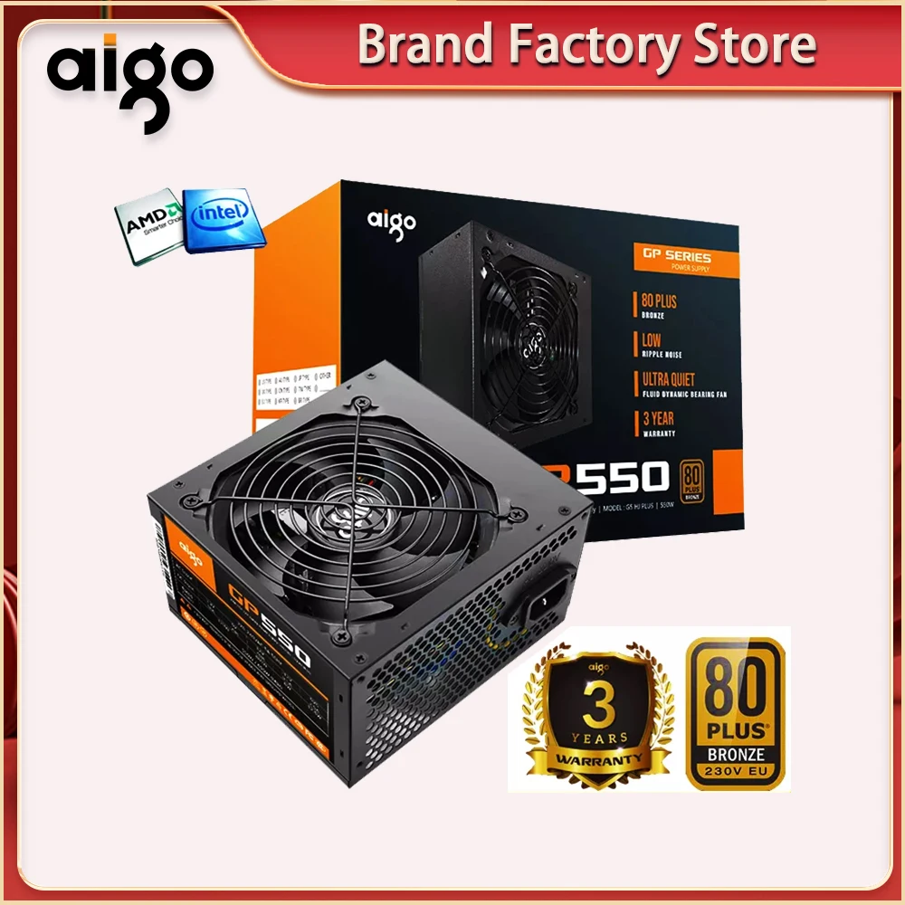 

Aigo fonte Rated 550W PC Power Supply 80plus BRONZE PSU PFC Silent Fan ATX 24pin PC Desktop Computer SATA Gaming Power Supply