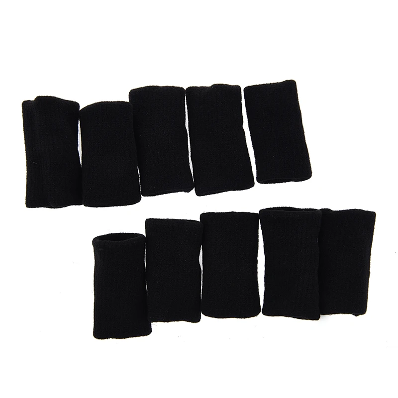 

10 Pcs Black Elastic Finger Sleeves Basketball Sports Support Wrap