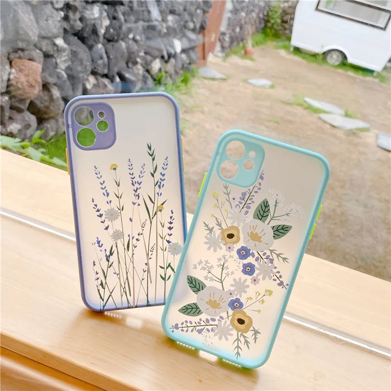 

Fashion Cute Flower Phone Case For iphone 11 Pro Max 7 8 plus X XR XS Max SE 2020 Back Cover Luxury Color Thick Border Soft Capa