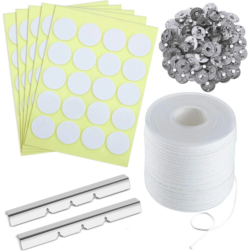 

Набор для изготовления свечей, фитиль для свечей в оплетке, центрирующее устройство для свечей 2 шт., 100 шт. наклеек для свечей, 100 фитилей для ...